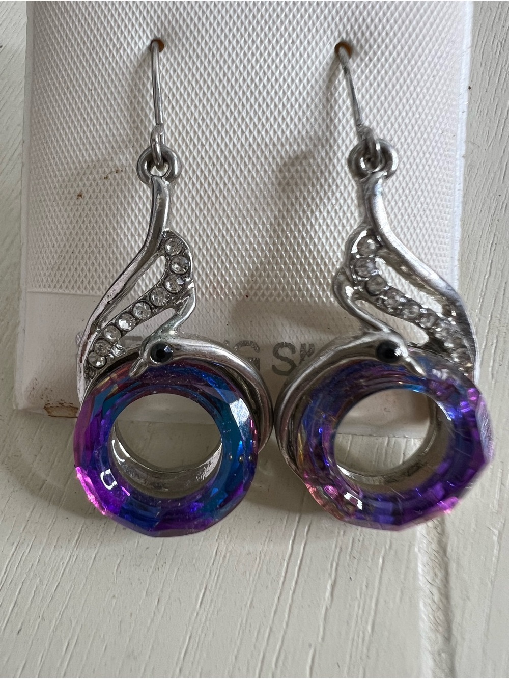 Brand New-Sterling Silver Rainbow Mystic Peacock Earrings with Rhinestones